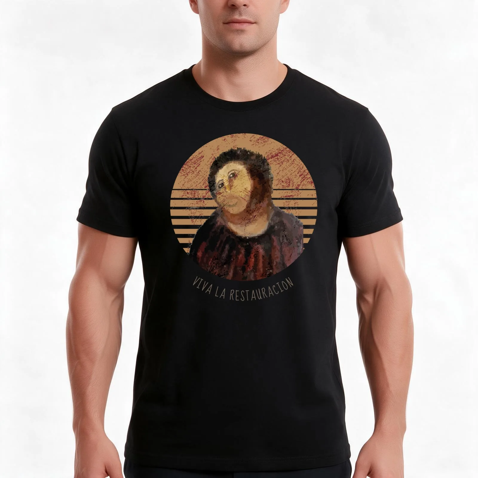 Viva La Restauracion Jesus Fresco Restoration Fail Meme T-Shirt, Summer Casual Cotton Tee, Oversized Streetwear Tops