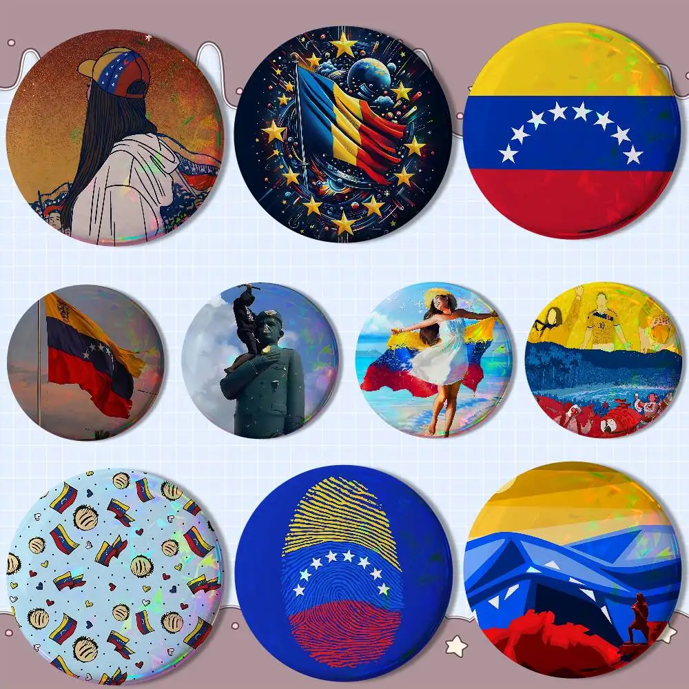 

Aesthetic Venezuela Faith Laser reflective round badges pins bag clothing decorations collectibles gifts for friends