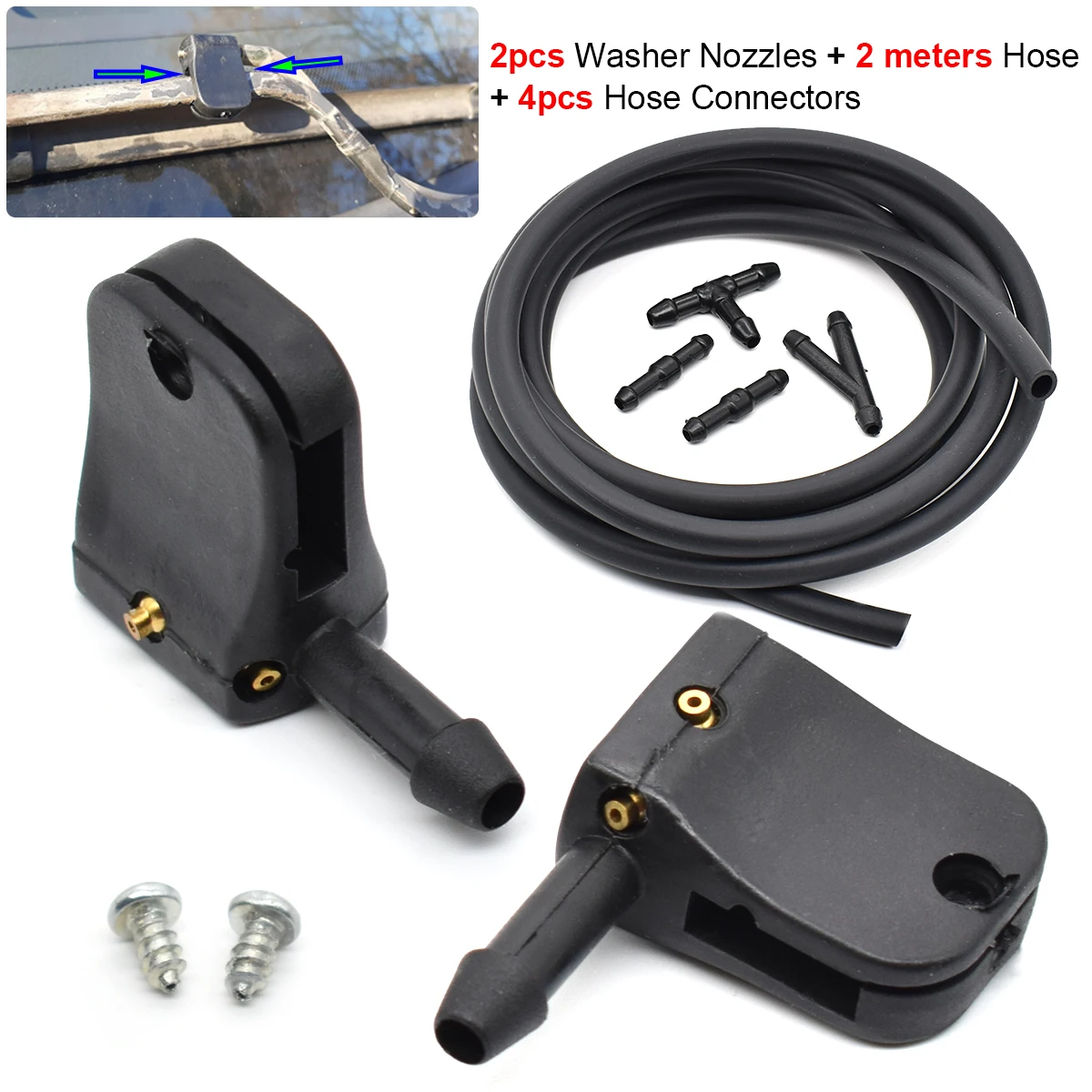 2X Universal Wiper Arm Washer Nozzle Spray Jet With 2 Meters Hose For Mercedes-Benz Vito W638 Sprinter For Ssangyong Rodius MK1