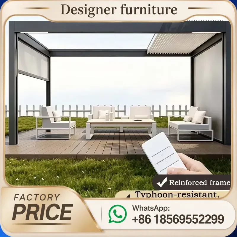 Aluminum Outdoor Modern Waterproof Bioclimatic Louvered Pergola Roof Garden Motorized Sun Shade Gazebo Terrace All Season