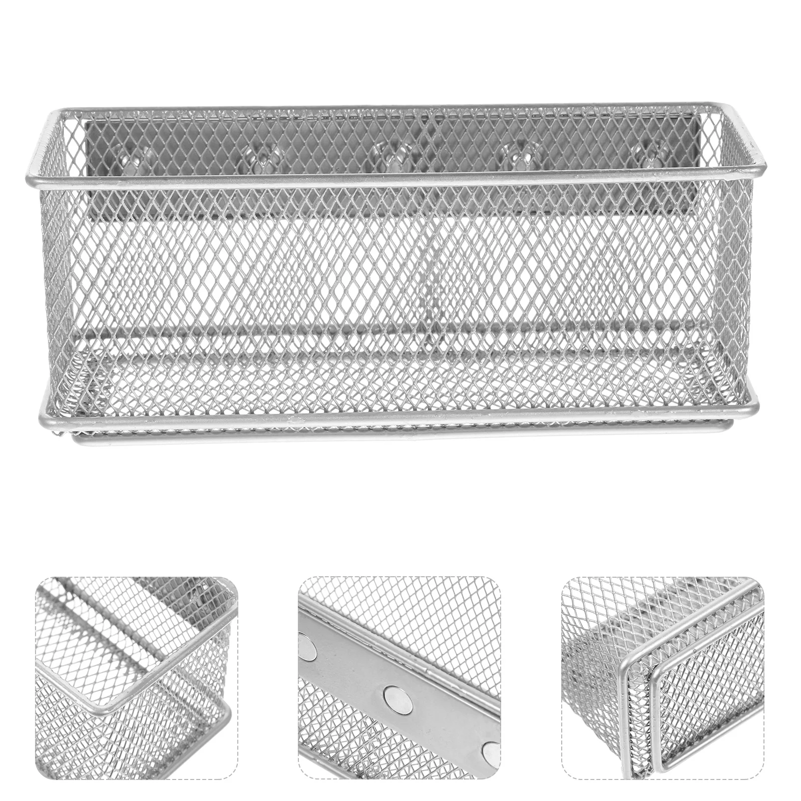 

Magnetic Pen Holder Large Capacity Storage Basket Silver Metal Organizer for Refrigerator Locker Desk Magnetic Cup