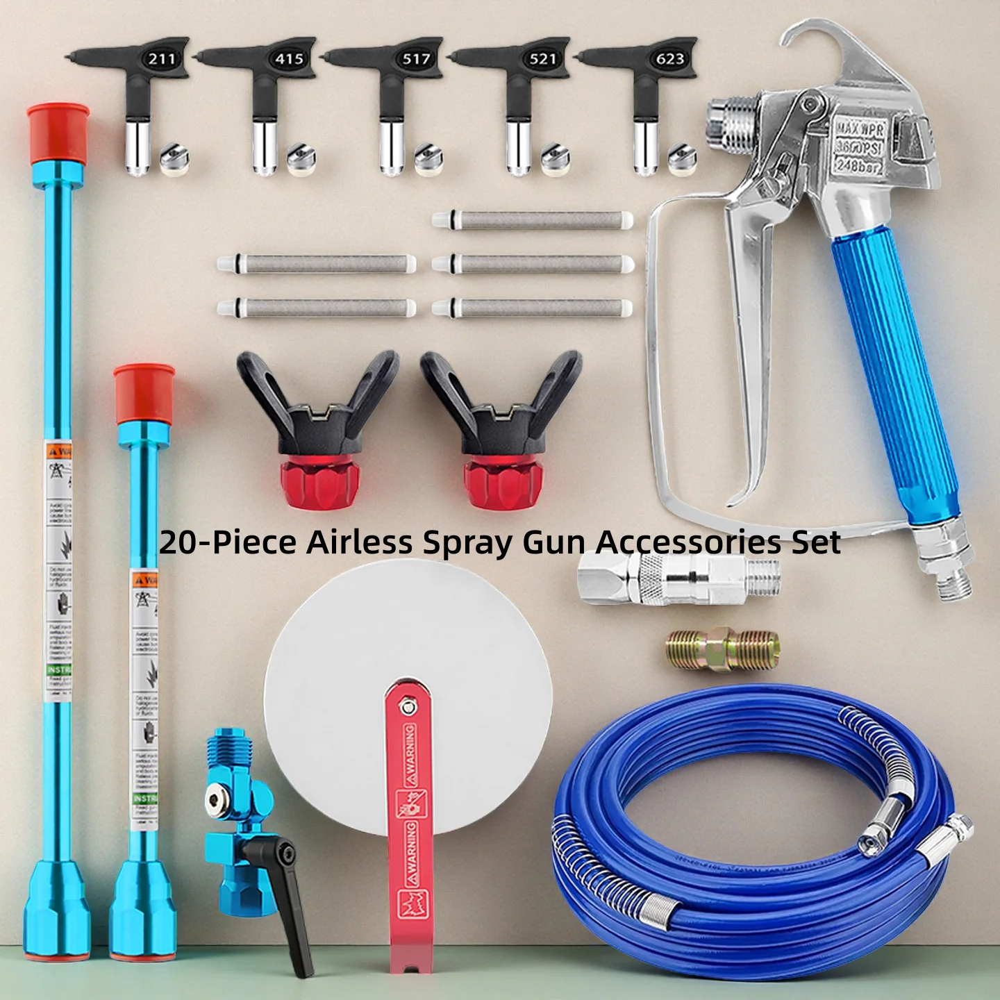 Airless Paint Spray Gun Kit 5pcs Nozzles 10m Hose 2pcs Extension Pole Spray Guide Accessory For Wall Painting Home Decor