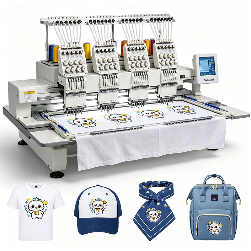 Touch Screen 12 Needle Four Head Embroidery Equipment For Mass Tote Bag Scarf Customization Medium Apparel Processing Factory