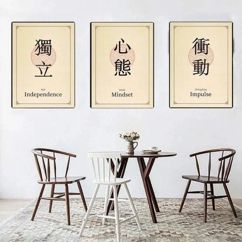 Calligraphy Style Chinese Values Quotes Retro Poster Canvas Painting Wall Art Pictures Living Room Home Decor Gift