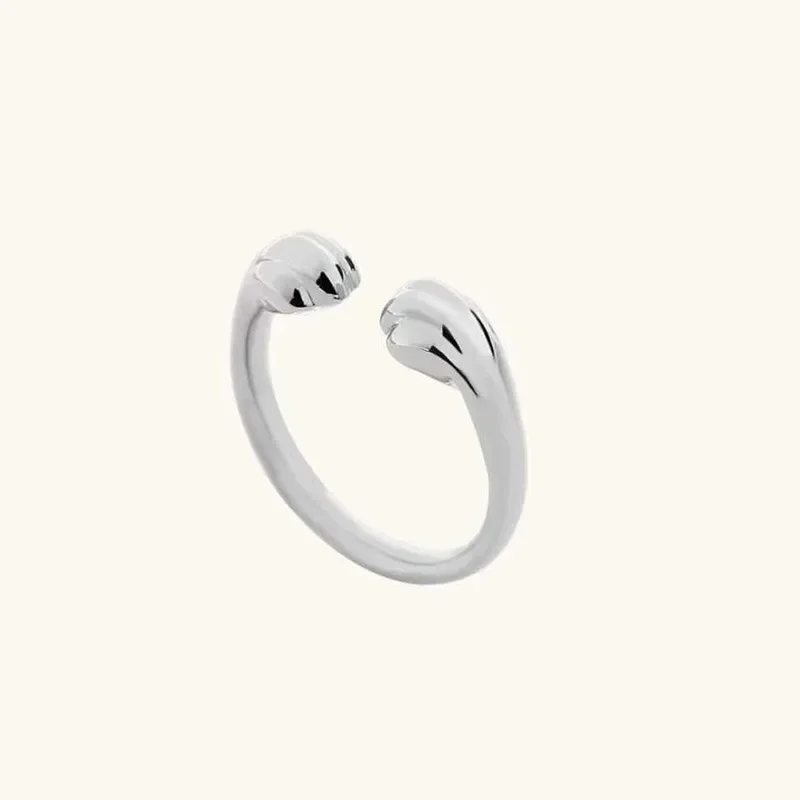 Cat Paw Print Ring Fantastic Cat Imprint Silver Color Adjustable Simple Style Design Women's Rings Lovely Animal Jewelry