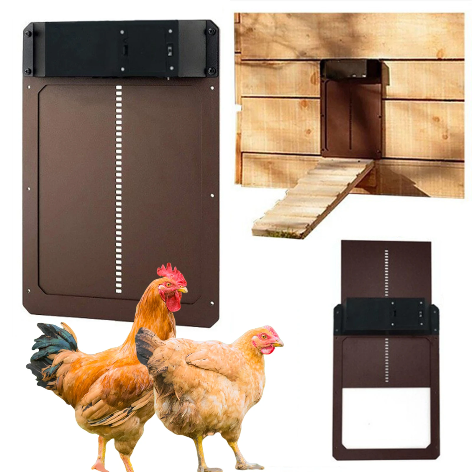 Automatic Chicken Coop Door Opener 3xAA Battery Powered Light Sense Control Waterproof Pet Flap Accessories ABS House Gate 1Pc