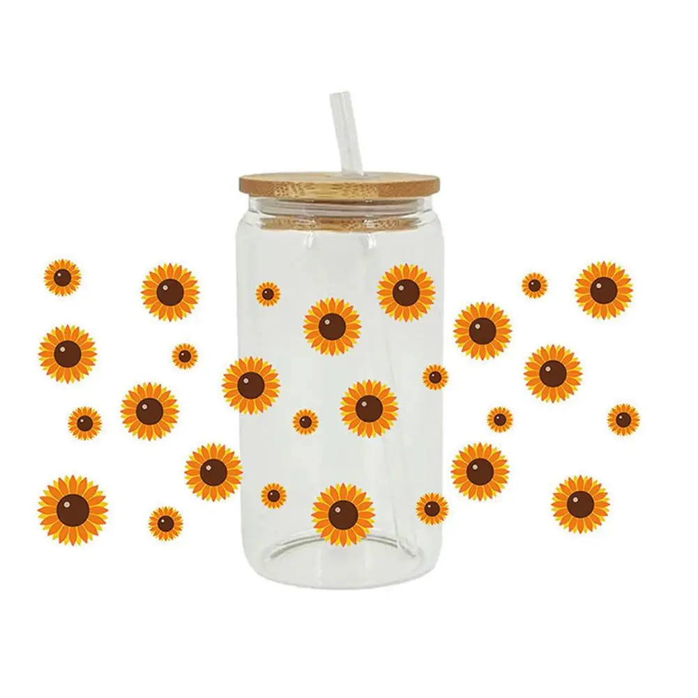 Sunflower Uv Dtf Water Cup Transfers Stickers Cute Cup Waterproof Decoration Cartoon Water Sticker S3i6