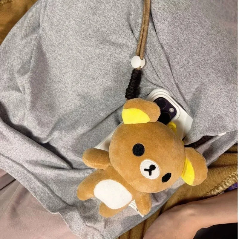 Rilakkuma Plush Bear Phone Case Crossbody Detachable Strap Back Clip Stuffed Doll Cute Soft Plush Toy Birthday Gift For Women