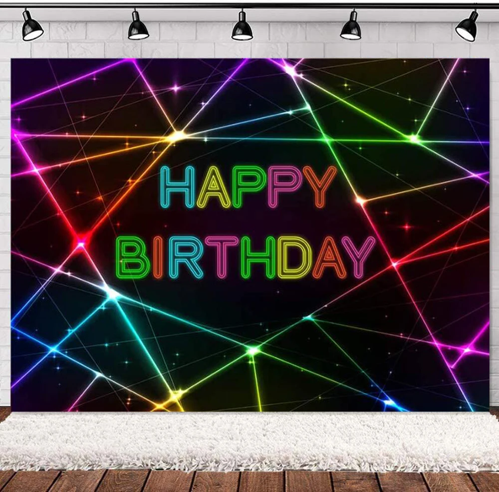 

Glow Neon Background Neon Lights Photography Backdrop Let's Glow Happy Birthday Party Dessert Table Banner Poster