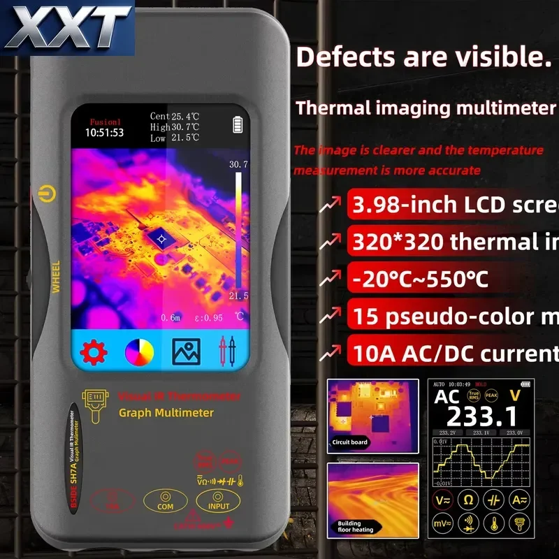 XXT BSIDE SH7A Dynamic Visualization 15 Color Palettes Thermal Imager Multimeter with 750V/600V Support 10A Current Image