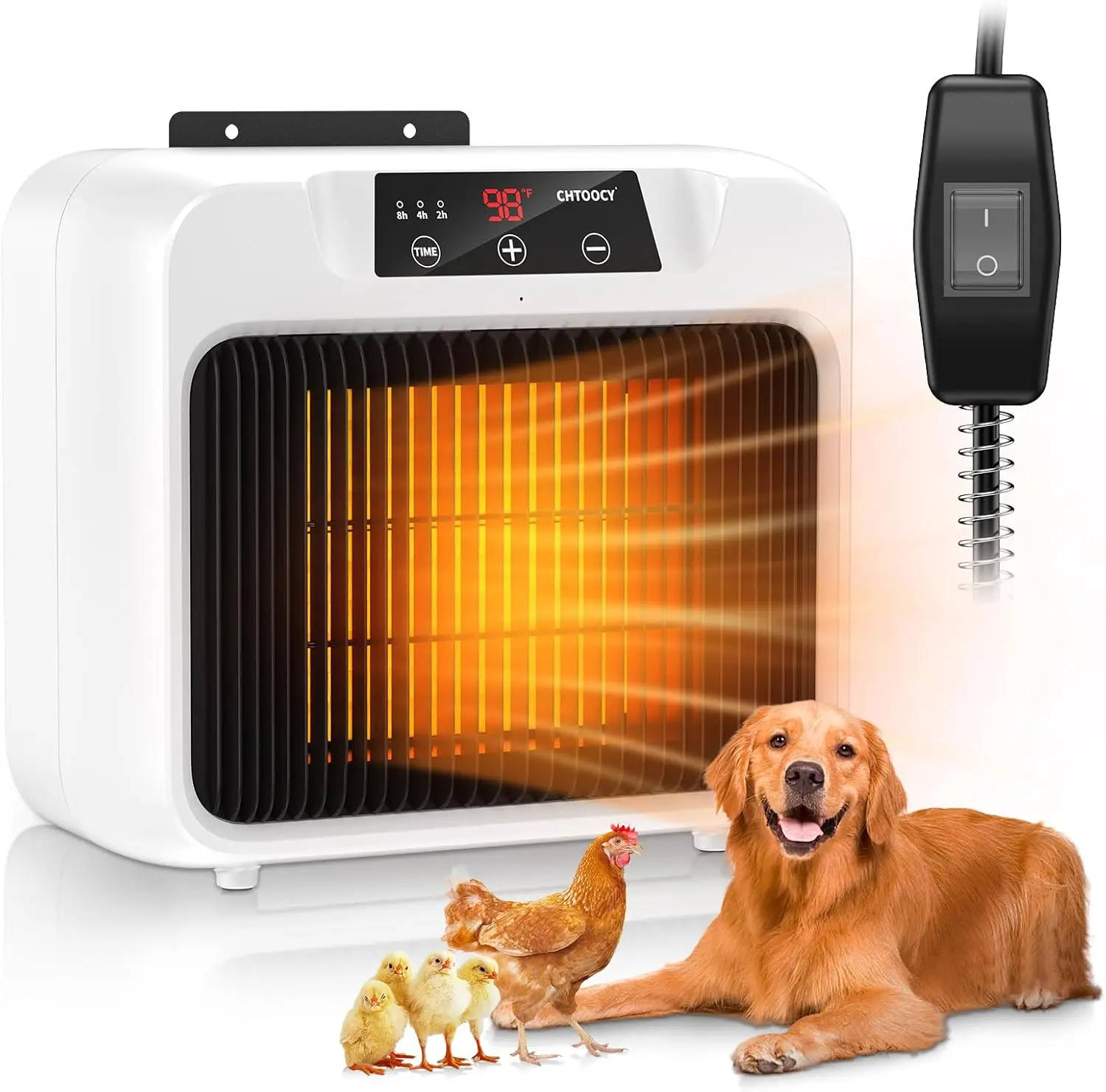 600W Safe Heater for Dog Houses Outside Adjustable Temp & Timer Setting for Livestock Kennel Cat Cage Chicken Coop w 6ft Anti