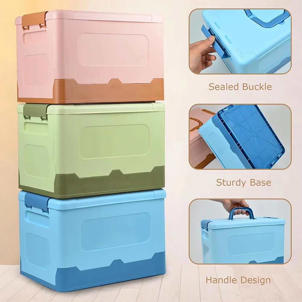 No-Installation Required, One-Second Folding Storage Box, Household Moving Storage Box, Multi-Scenario Wardrobe and Car Storage Box, Universal Plastic Organizer Box, Three-Color Flip-Top Folding Storage Box, Bedroom Clothing, Snacks, and Toy Storage Box, Outdoor Car Portable Folding Organizer Box