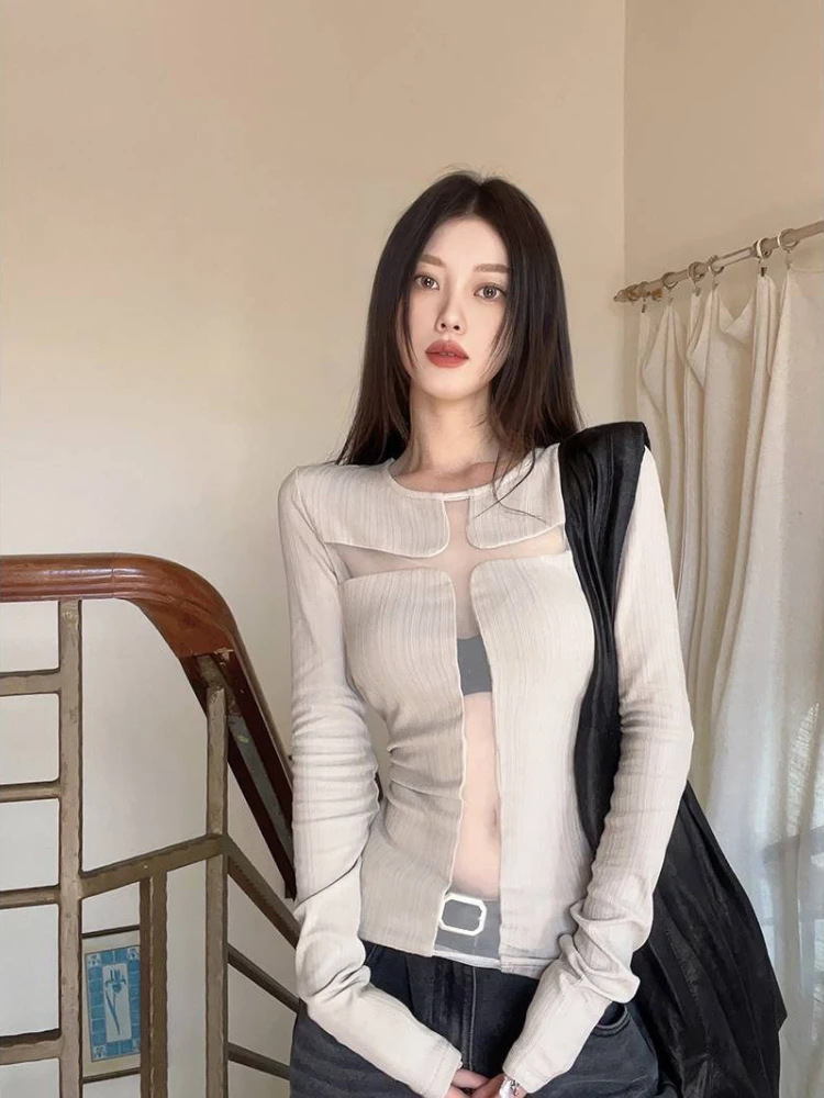 2026 Summer Fashion New Women's Design Sense Spicy Girl Hollow Top Long Sleeved Temperament Street Style T-shirt