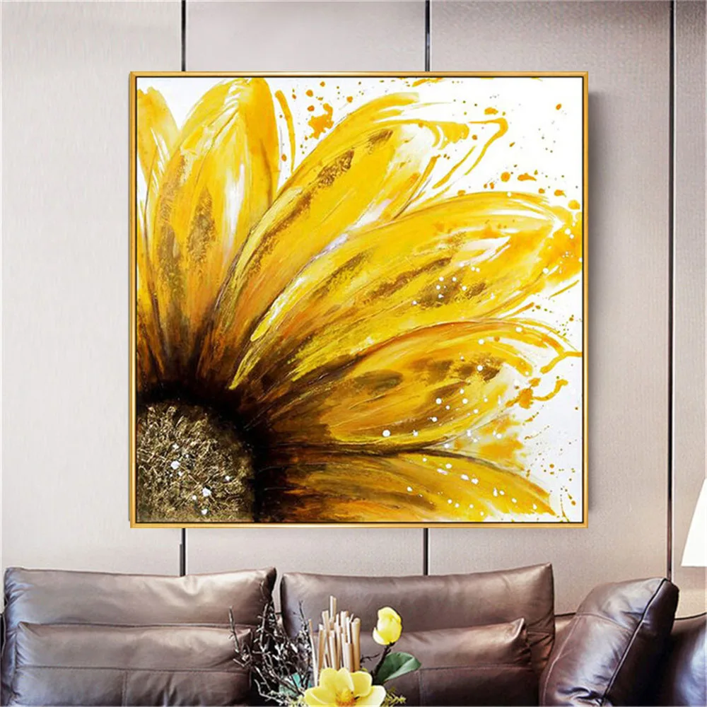 

Pure Handmade Picture Modern Pastoral Painting Yellow Flower Thick Oily Texture Canvas Oil Paintings Sunflowers Decor Art Mural