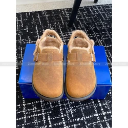 2024 Autumn and Winter New Retro Thick Bottom Fluffy Wool Semi-To Warm Baotou Cotton Shoes Outer Wearing Slippers