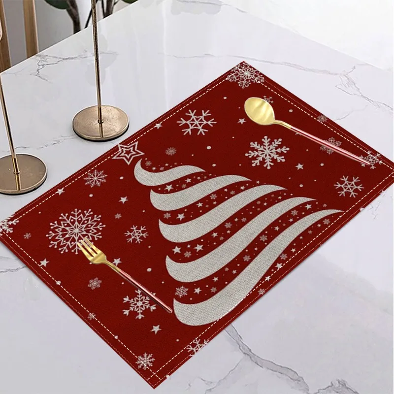 Weihnachten Rot Leinen Tischset Tisch Kaffee Matte Spirale Baum Zuckerstange Schneeflocke Strumpf Let It Snow Frohe Weihnachten Dekor Küche