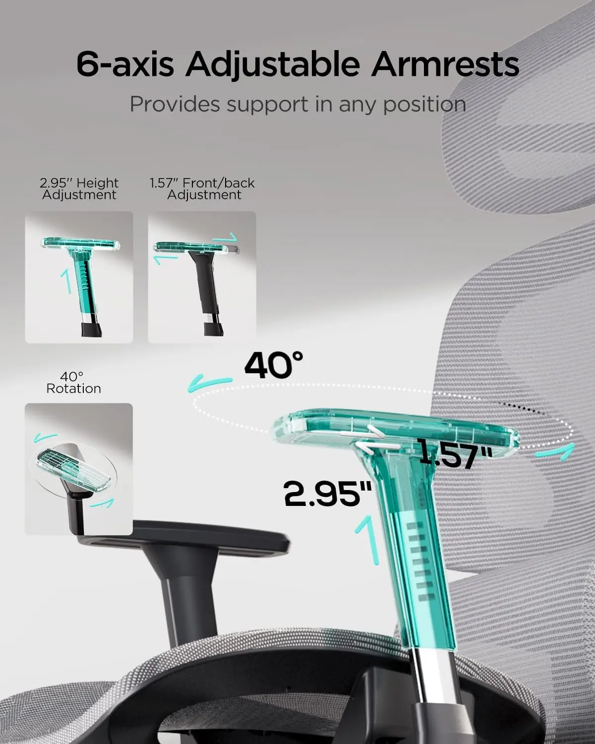 Hbada Ergonomic Office Chair with 3D Adjustable Armrests, Adjustable 3D Headrest High Back for Computer Chair, Big and Tall Mesh