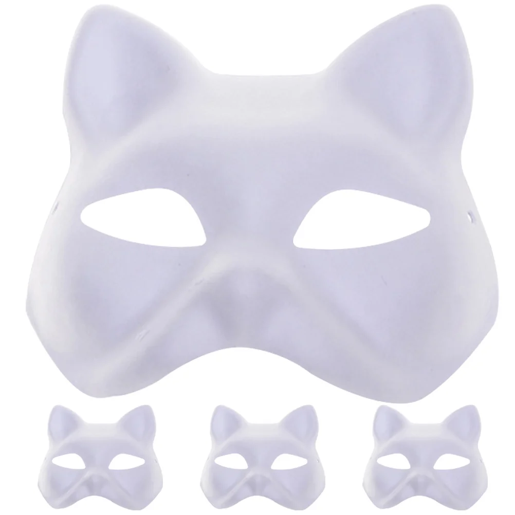 Scary Mask Hand Painted Pulp Masks Animal DIY for Party Blank Paper Catmasc White Women