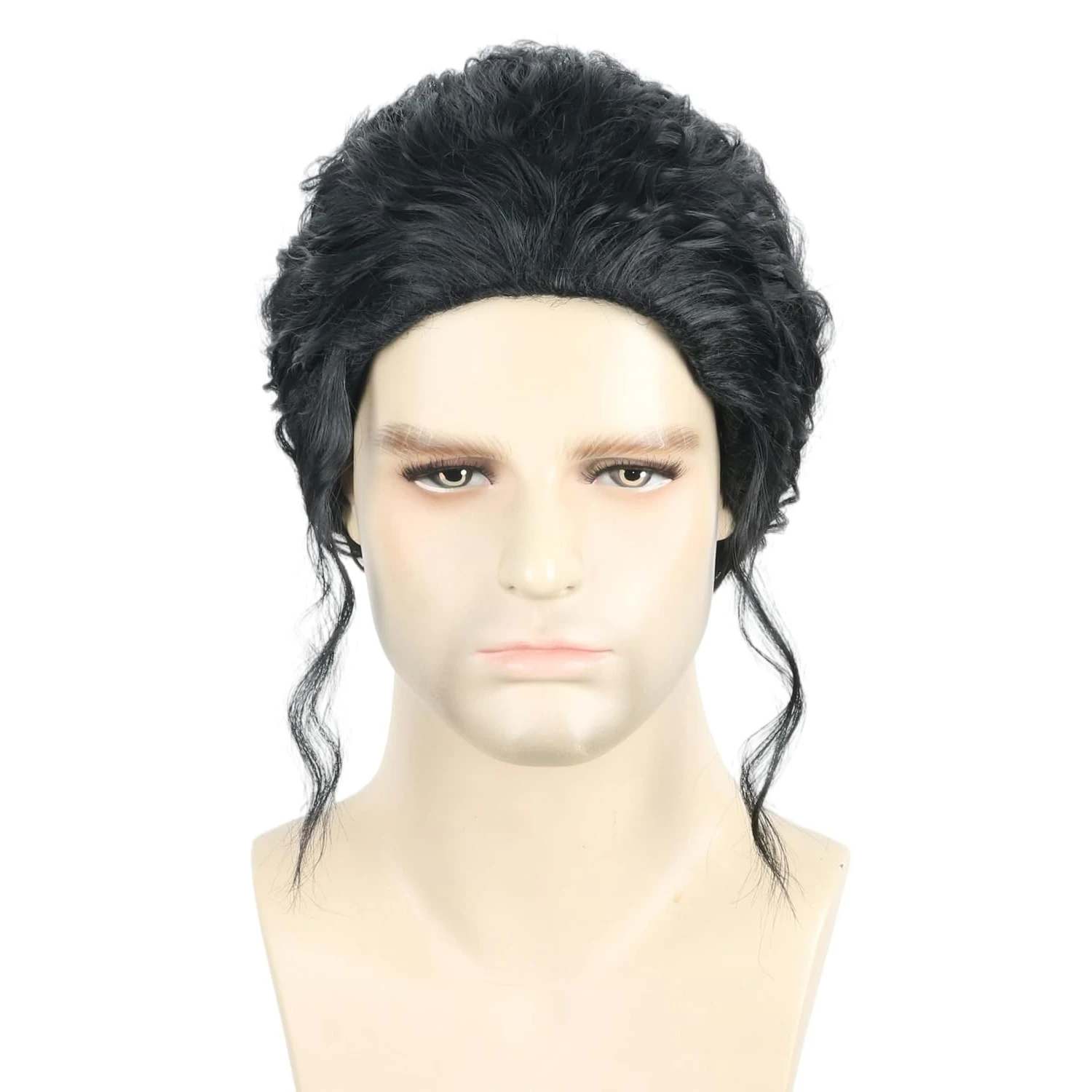 Black Curly Ponytail Wig 20inch 70s 80s Black Singer Rocker Costume Wigs | Black Retro Dancing Male Rocker Wigs Synthetic Hair