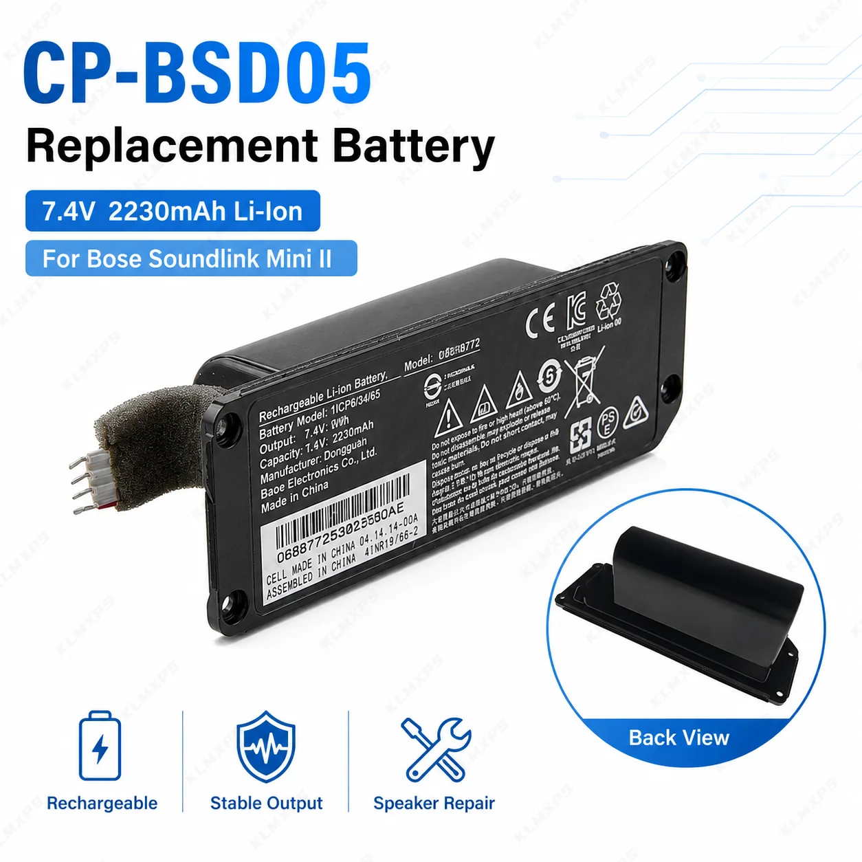 CP-BSD05 CP-BSD05B 7.4V 2230mAh 3400mAh Li-Ion Rechargeable Battery for Bose Soundlink Mini II Speaker Replacement Battery Pack