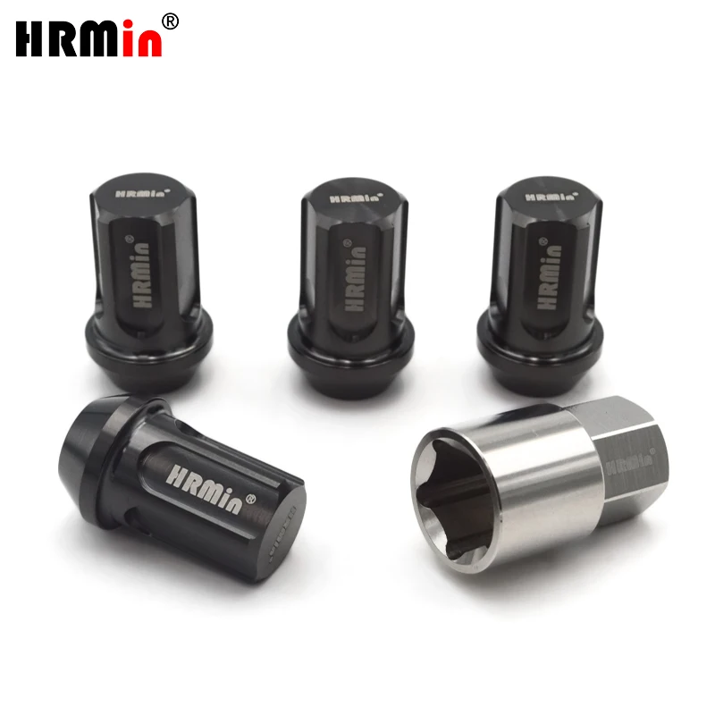 

HRMin 20pcs1key anti-theft wheel lug nut M14*1.5*35mm never rust cone seat Close end Gr.5 titanium lug nut for Tesla VW AUDI