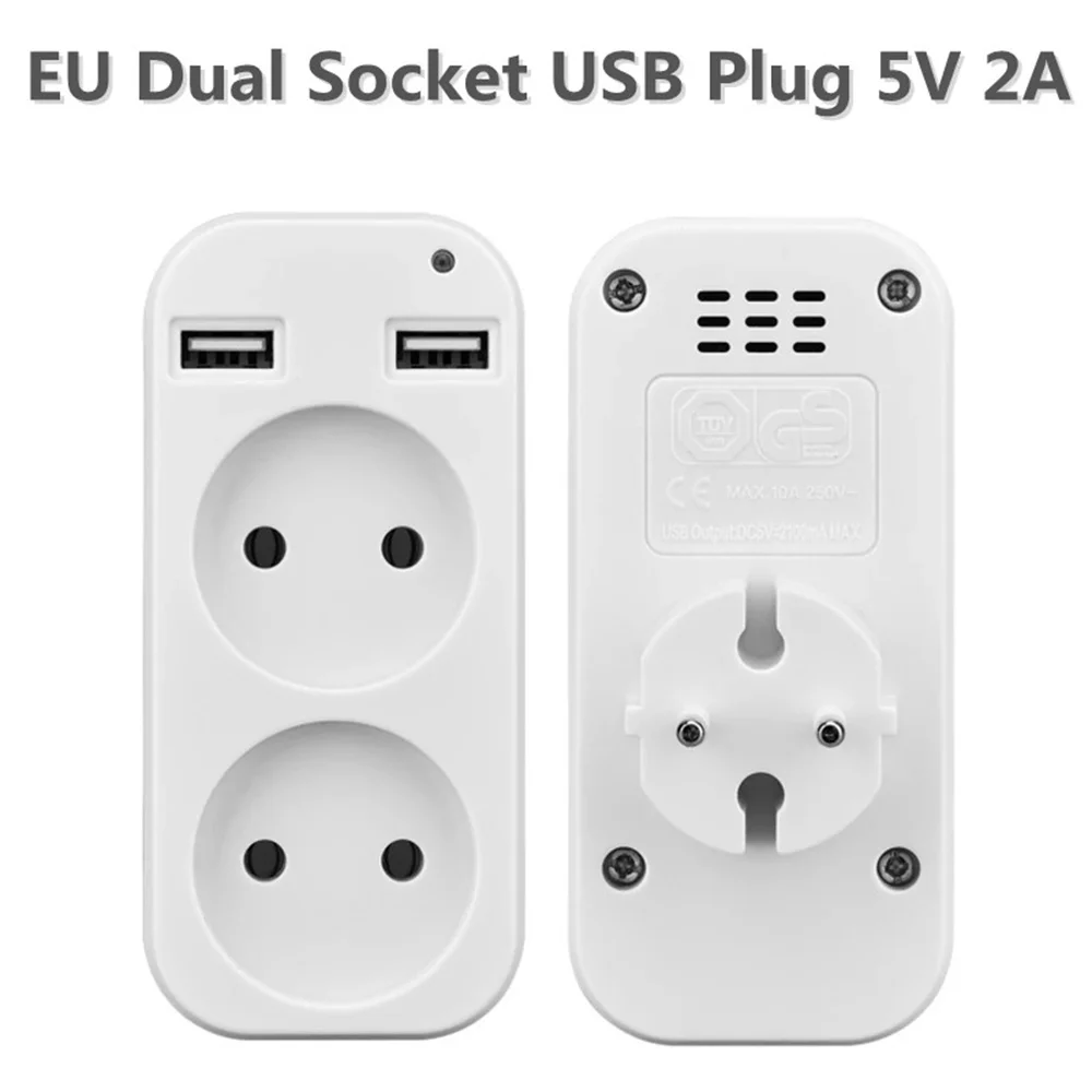 Power Strip Wall Outlet USB EU Plug Adapter Double Socket for Phone Charge Double USB Ports Home Office Surge Protector Adapter