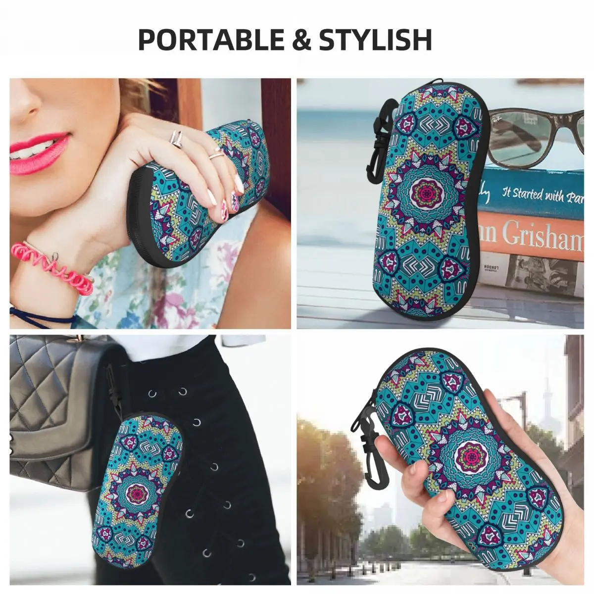 Tribal Print Horizontal Glasses Case Retro Floral Soft Travel Sunglasses Pouch Male Female Zipped Eyewear Organizer