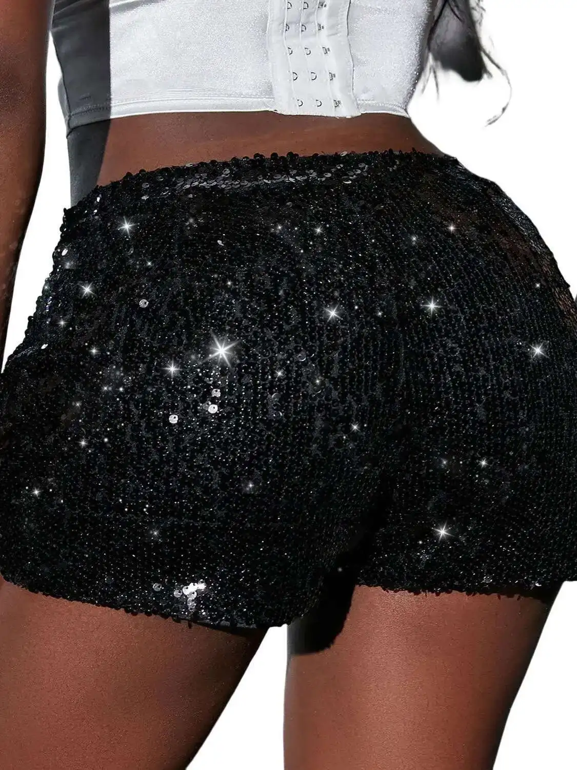 새로운 다목적 스팽글 하이 웨이스트 반바지 캐주얼 반바지 바 댄스 공연 반바지 샤인 지퍼 섹시한 순수한 욕망 나이트 클럽 XMWV