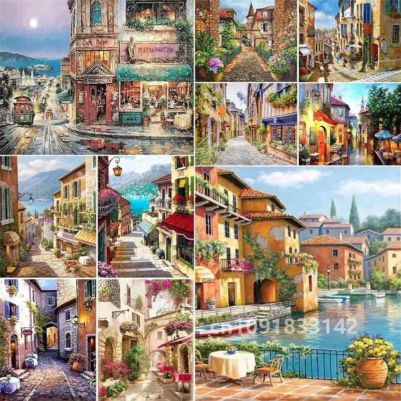 111688 Canvas Painting Package DIY Acrylic Paint By Numbers Adults Wall Art For Living Room Home Decoration Europe Seaside Town