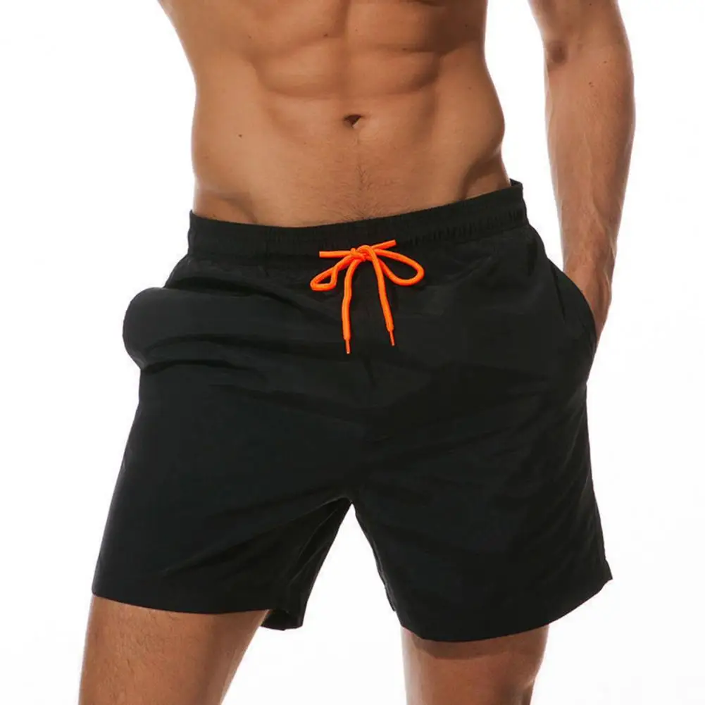 Men Beach Shorts Drawstring Waist Adjustable Fit Casual Shorts with Pockets Solid Color Versatile Shorts Daily Wear