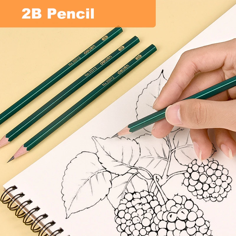 Deli 10 buah/Set pensil kayu HB 2B 2H perlengkapan seni alat tulis pensil ujian sketsa gambar anak-anak