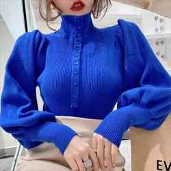 여성용 두꺼운 스웨터, 버블 슬리브 스웨터, 단색 상의, 한국 버전, 가을 및 겨울, 2023 신상