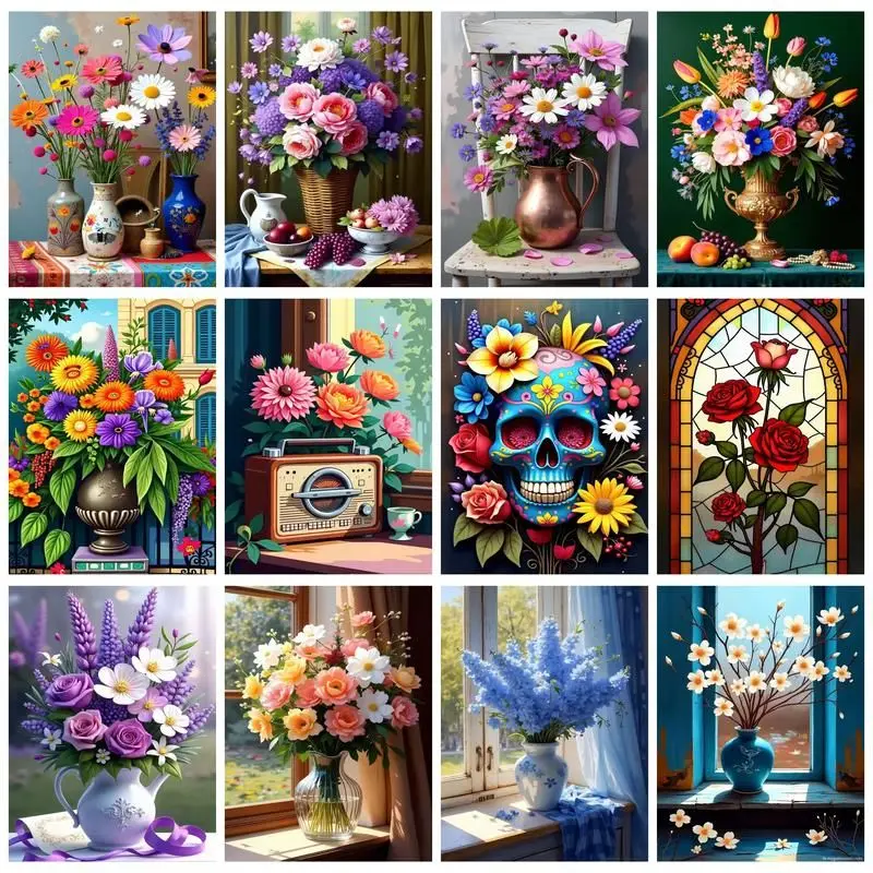 

GATYZTORY Painting By Numbers Colorful Flower For Adults 50x65cm DIY Room Wall Art Pictures By Number Home Decoration Gift