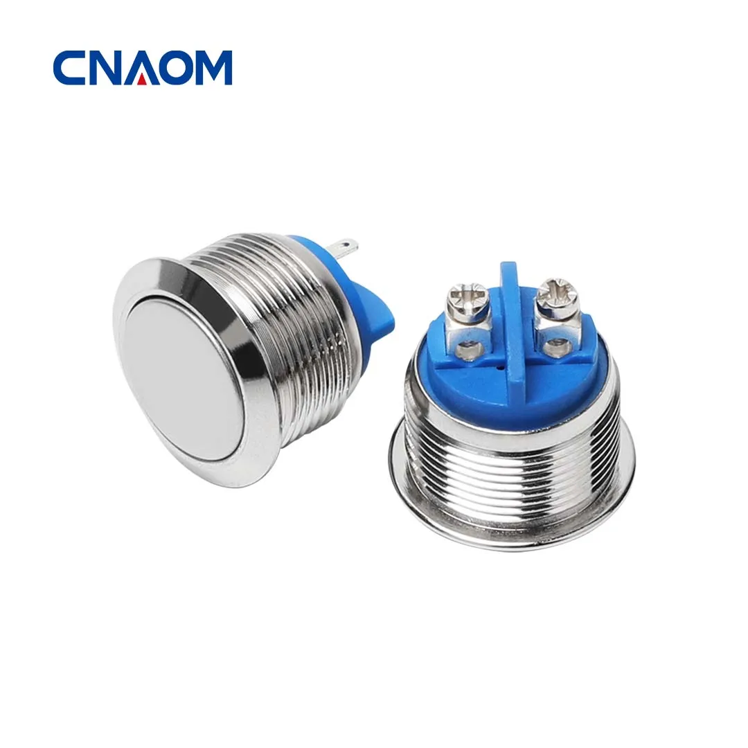 16mm 1NO High Flat Head Waterproof Momentary Reset Metal Push Button Switch Screw Terminal Car Engine Doorbell PC Power Switch