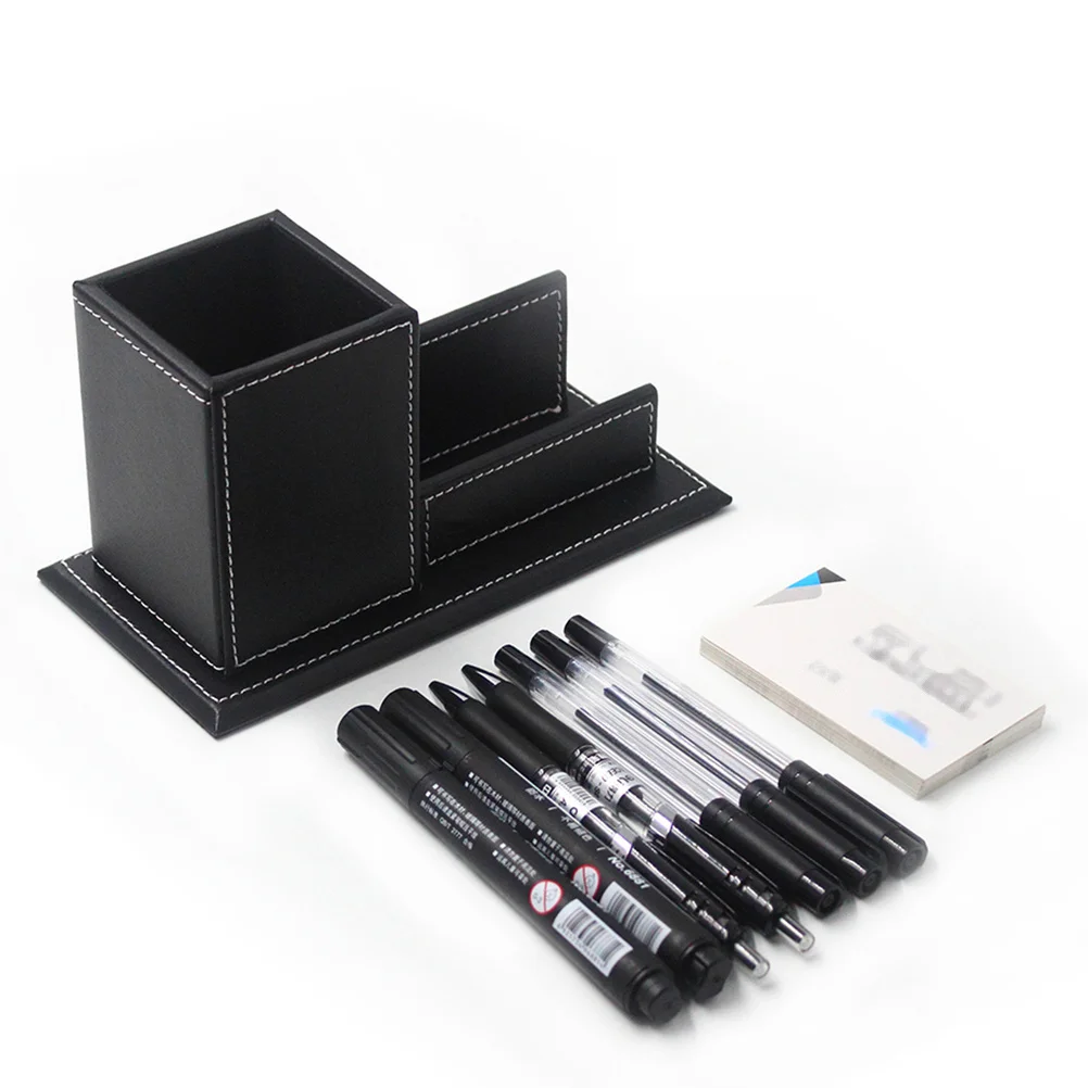 

Premium Desk Organizer Pen Holder with Compartment for Cards Phones Business Stand Desktop Tidy Solution Black