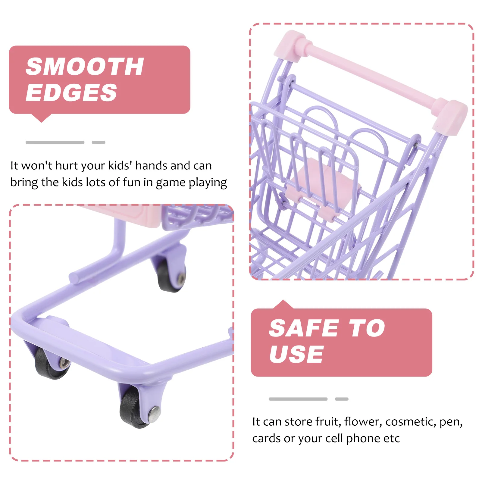 

Mini Shopping Cart for Kids Iron Plastic Foldable Toy Handcart Cute Desktop Decor Pen Storage Holder Bright Game