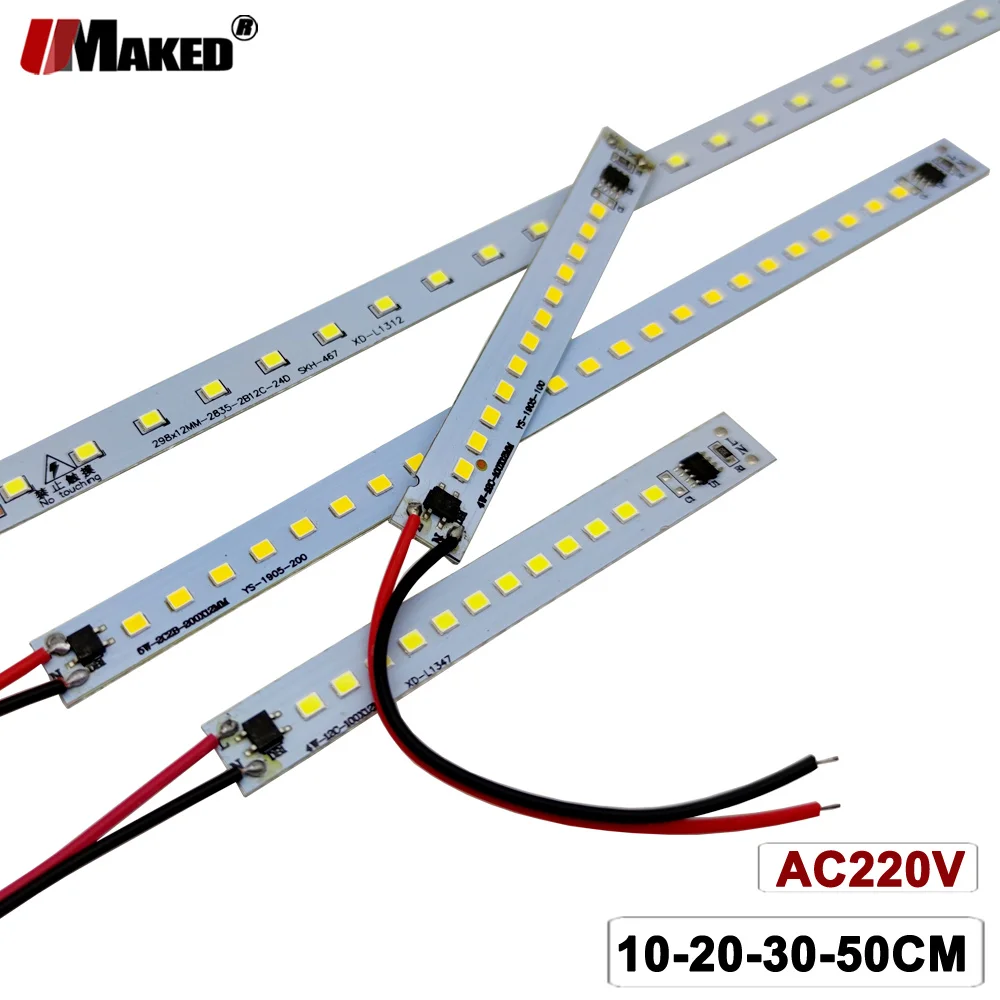 X5 X10 X20Pc LED PCB Lights AC220V 10CM 20CM 30CM 50CM SMD2385 Warm/Natural/Cold White Kitchen Under Cabinet Hard Strip Lamp DIY