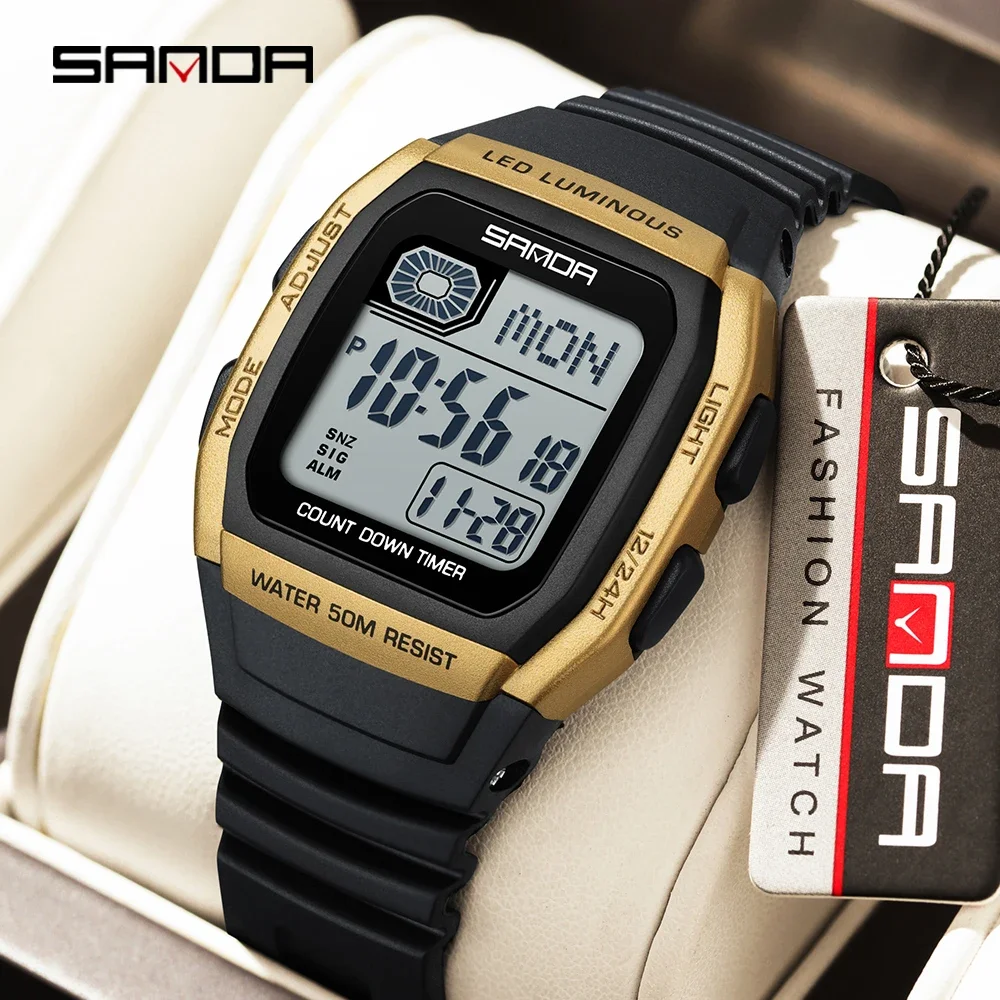 SANDA brand new 2208 fashionable men's electronic watch outdoor sports waterproof timing LED women's watch