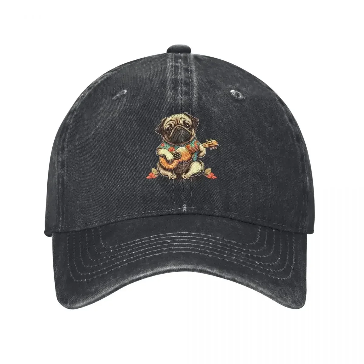 Cute Pug Dog Playing Ukulele Baseball Cap custom Hat Sun Cap Anime Hat Girl'S Hats Men's