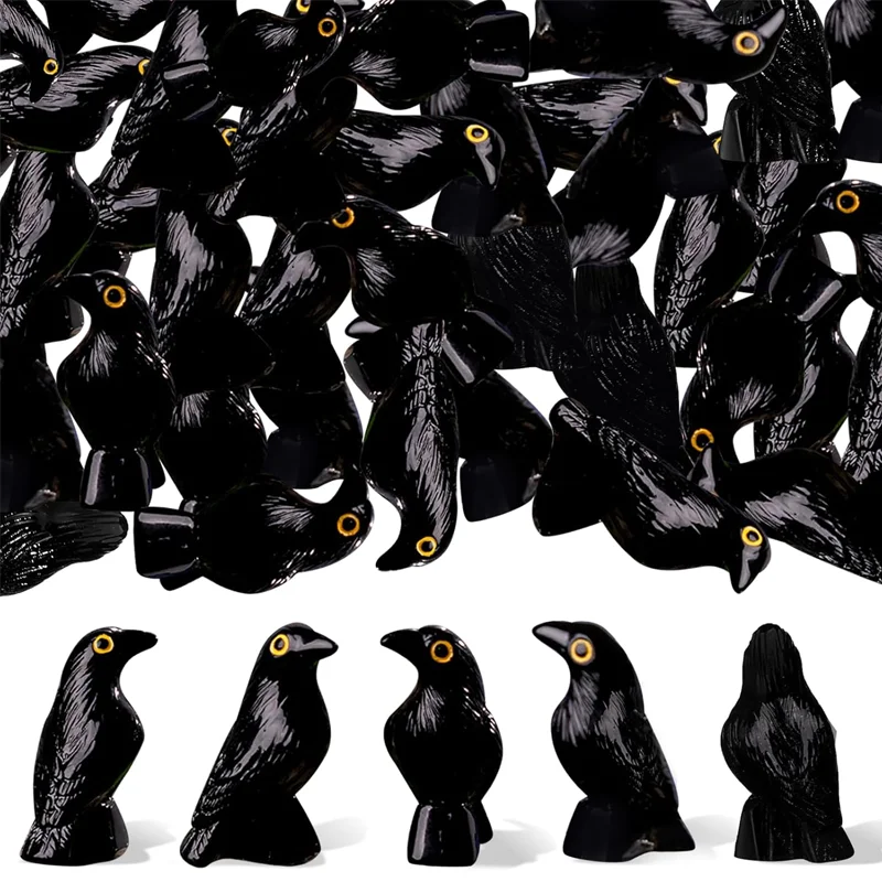 5/10 Pcs Black Resin Crow Miniatures, Mini Figurines Statues, Fairy Garden Micro Landscape Home Gothic Halloween Decor Supplies