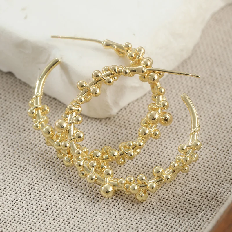 Classic Hand Carved Hoops Women's Earrings Gold Color Metal Geometry Daily Wear Party Jewelry Anniversary Gift