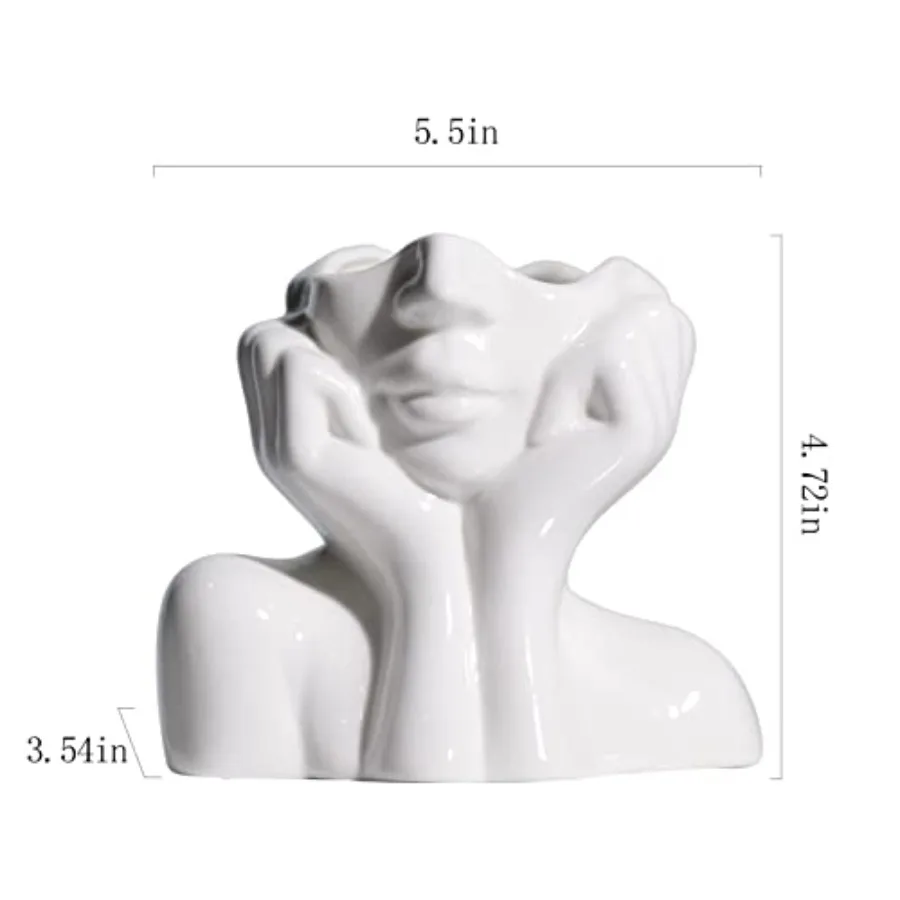 Ceramic White Flower for Decor Female Form Art Modern Decorative Centerpiece for Table Shelf Living Room Office Bedroom Small