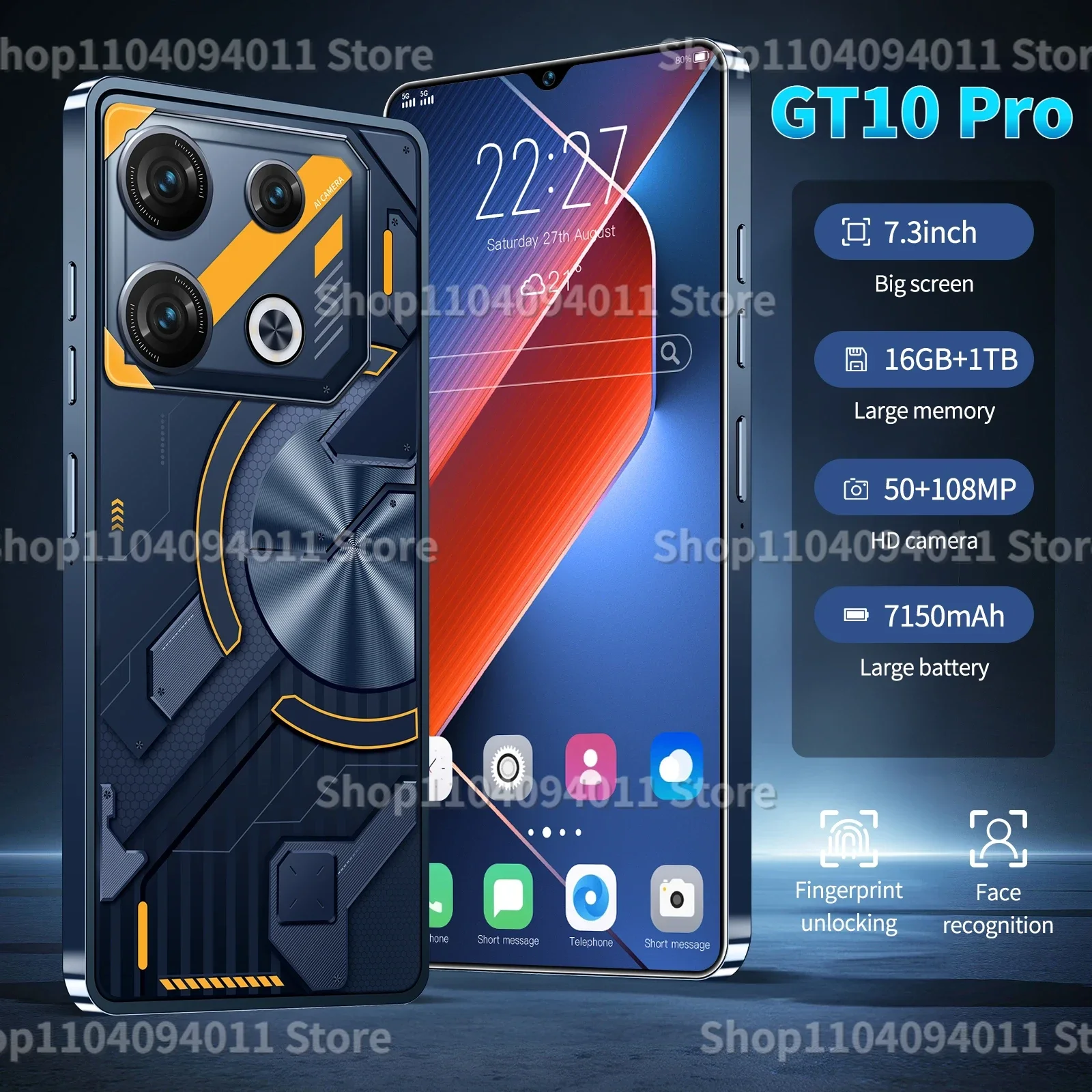 

GT10 Pro Smartphone 7.3inch Global Version Android13 16G+1TB Snapdragon8 gen3 72+108MP 4G/5G 7150mAh Cellphone Mobile Phone