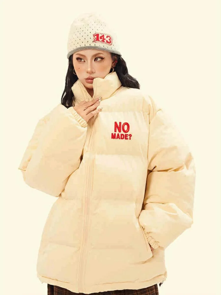 

Korean Sle Letter Stand Collar down Cotton Jaet Women's Winter High Faion Loose Slimming Cotton Coat Trendy Outerwear