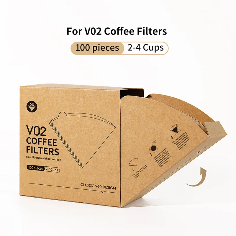 100Pcs Coffee Filter Paper Hand-brewed Coffee Special Conical Wood Pulp Portable Pull-out Drip Filter Paper Household Cafe Tools