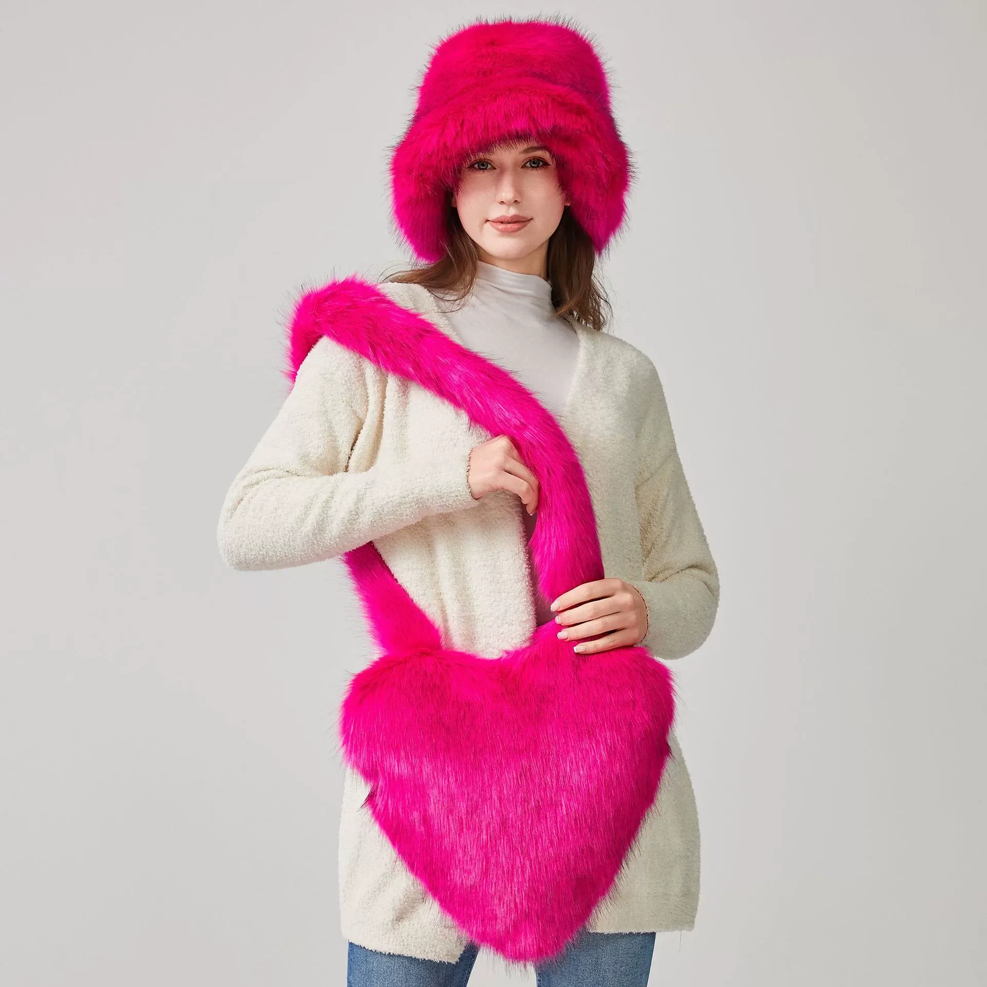 

Autumn and Winter Y2K Women's Hats and Bags Faux Fur Bucket Hat Plush Warm Hat Holiday Bucket Hat Fur Hat