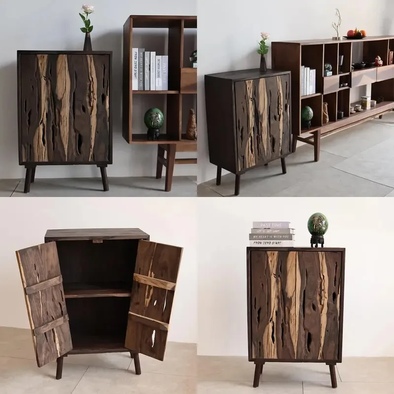 Modern Chinese Zen style black sandalwood tea cabinet locker living room furniture handmade solid wood unique design