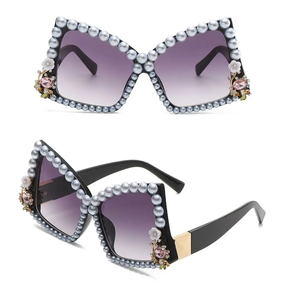 Street Photos Decoration Sun-Protective Bow Sunglasses Irregular Eyewear Outdoor Sunglasses Pearl Decoration Party Glasses