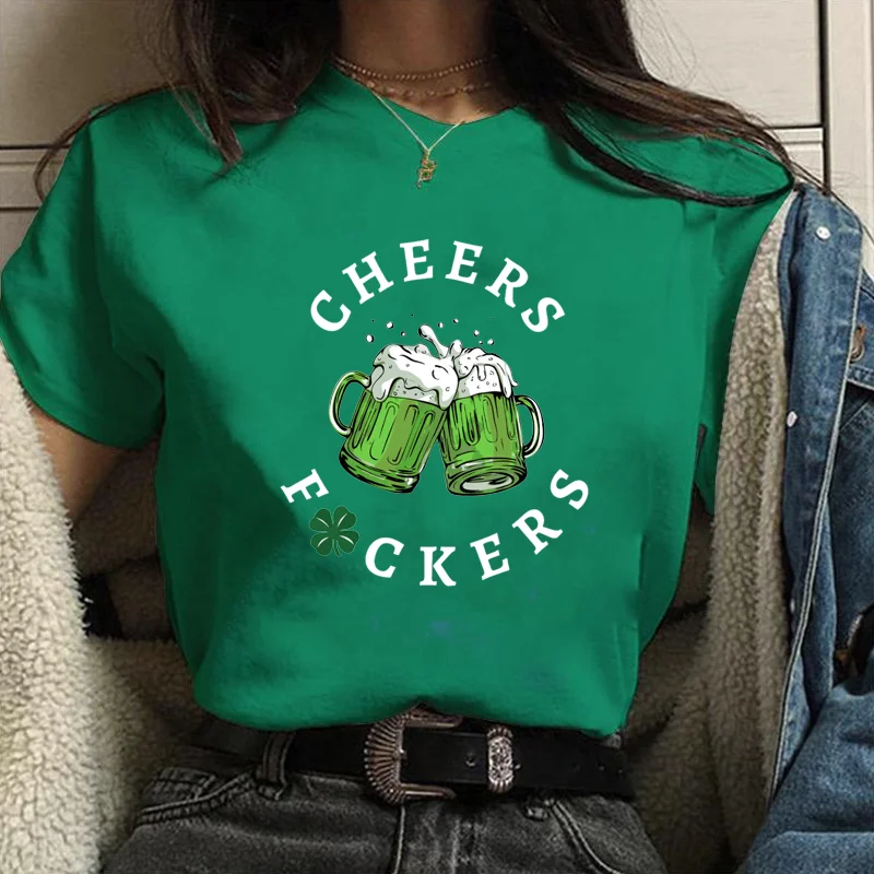 New Fashion St. Patrick's Day Cheers Graphic Print T-shirt Men's and Women's Personalized Creative St. Patrick's Day Short-sleev