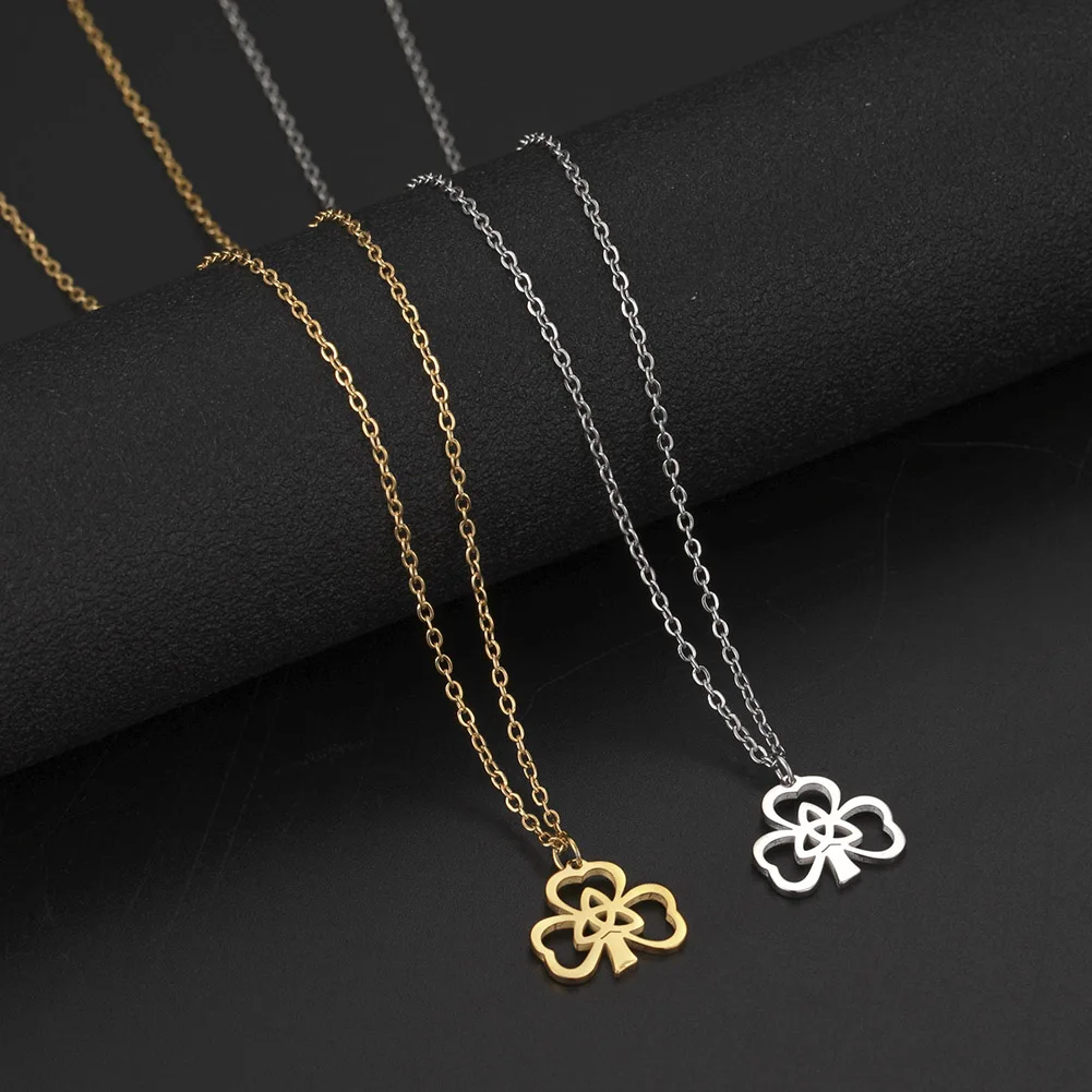 Dawapara Shamrock Lucky Necklace Three Leaf Heart Trinity Knot Irish St Patrick Symbol Charm Stainless Steel Religious Amulet